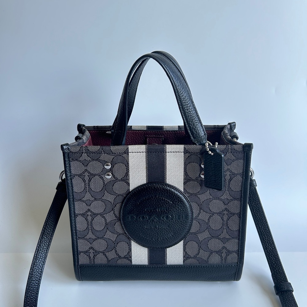 Coach Dempsey Tote 22 Black Signature Jacquard Stripe Bag C8417